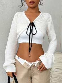 SHEIN Unity Ladies' Plain And Simple Everyday Long Sleeve Cardigan Fall Cloth For Women - White - View 4