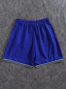 Manfinity Campus Court Men's Simple Printed Casual Shorts For Daily Wear, Chicago Shorts, Blue Basketball Shorts, Men's Basketball Short - Blue - View 2