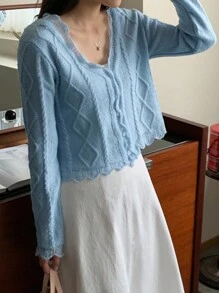 DAZY Cardigan court à boutons, vêtements pour femmes en automne - Bleu azur - Voir 8