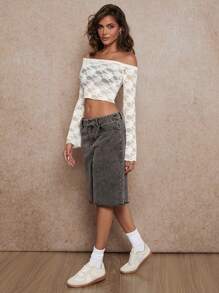 Forever 21 White Lace Off Shoulder Tight Top With Flare Sleeves - White - View 6