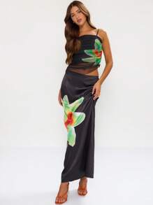 MUSERA Floral Slinky Low Rise Maxi Skirt Boho Summer Cute Elegant Chic - Multicolor - View 4