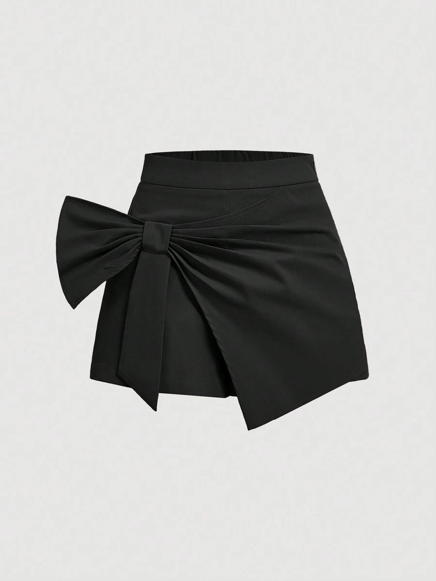 SHEIN MOD Khaki Color Women's Shorts With Large Bow Design