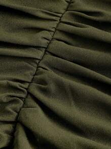 SHEIN MOD Plus Size Green Date Night Side Cross Tie Solid Ruched Dress, Western, Vintage, Back To School, Work, For Summer,Graduation Dress,Birthday Dresses For Women - Army Green - View 5