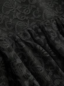 SHEIN MOD 高腰分层蛋糕黑色蕾丝长裙、秋季裙、返校装、黑色裙、生日装、女士邮轮旅行装、法式裙、早午餐装、女士工作裙、乡村裙、装 - 黑色 - 查看 3