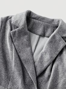 Flirla Plus Lapel Neck Fold Pleated Overcoat - Grey - View 5