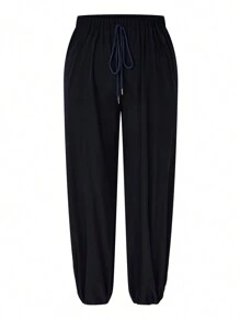 Calvaya Quần Jogger thông thường có dây rút màu trơn cỡ lớn - Màu xanh hải quân - Xem 1