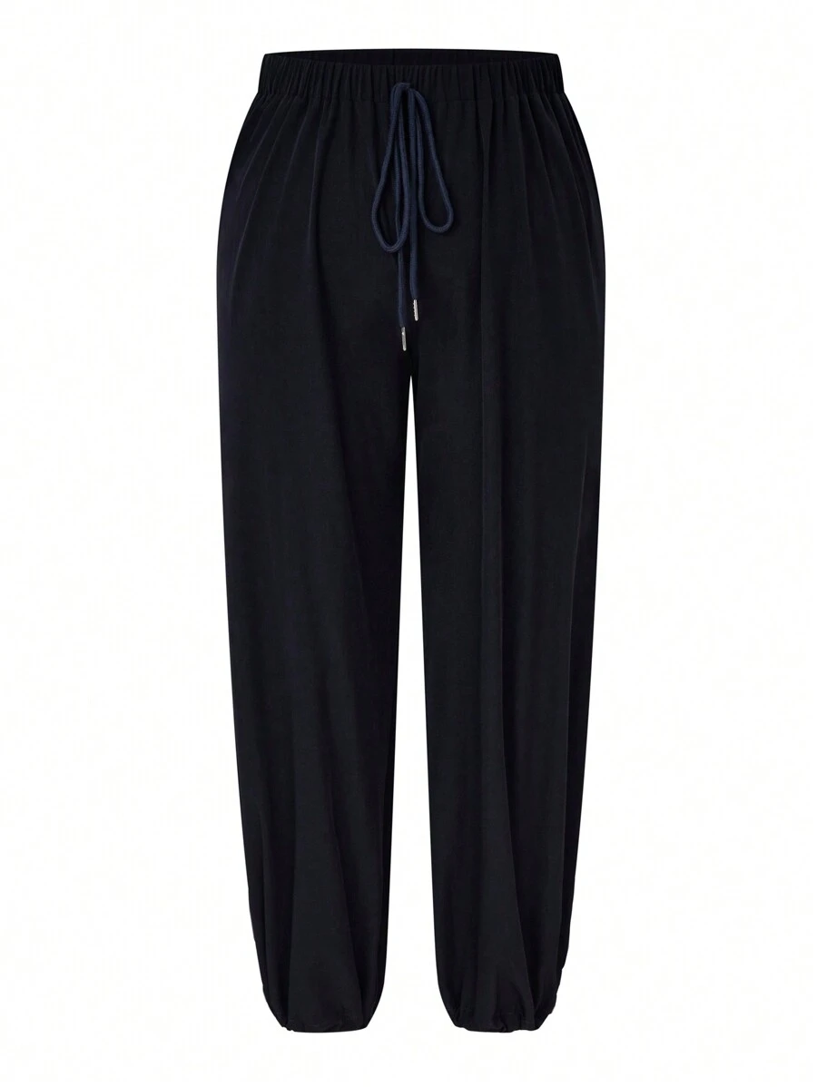 Calvaya Quần Jogger thông thường có dây rút màu trơn cỡ lớn - Màu xanh hải quân - Xem 1