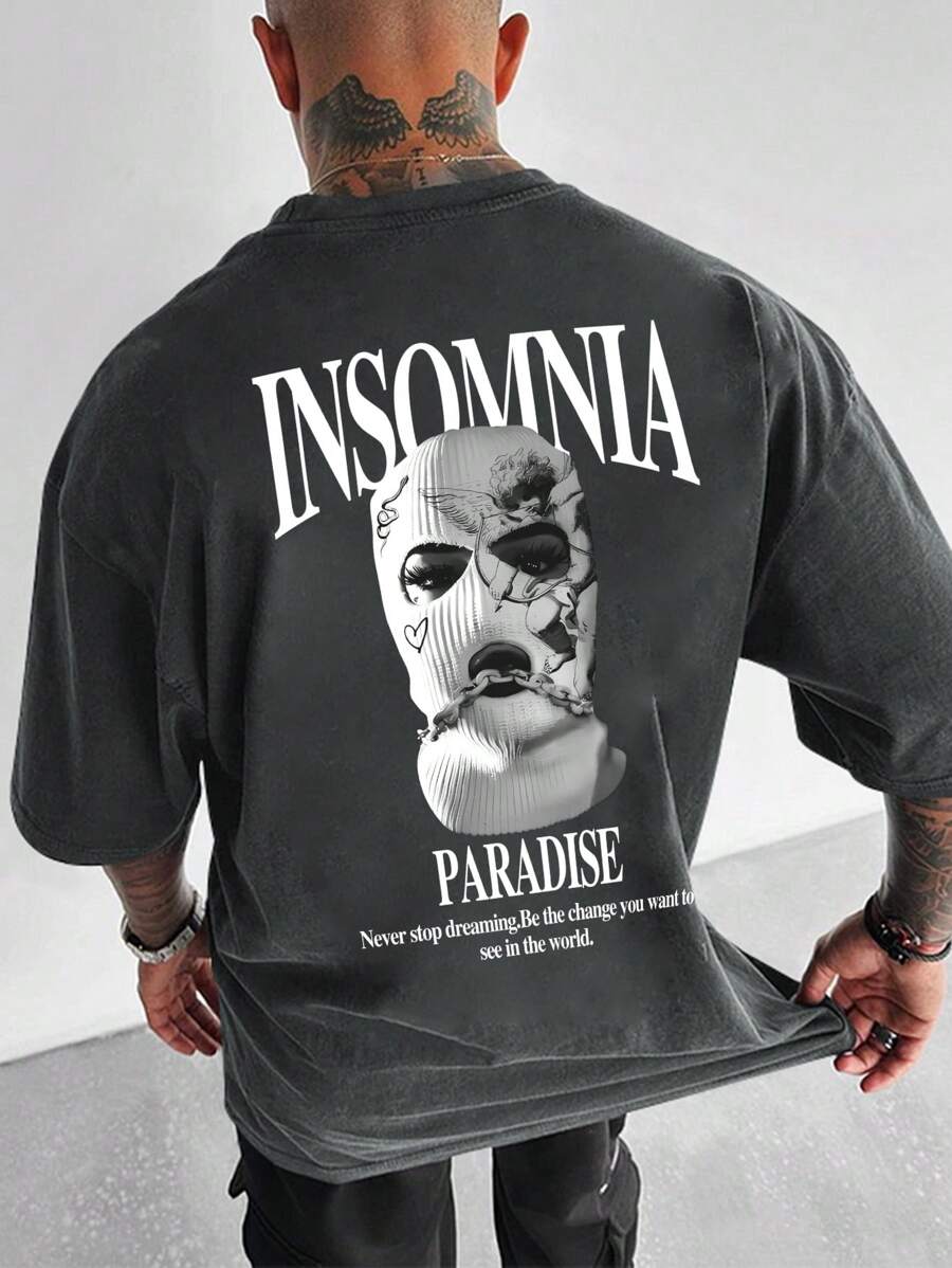 Men's Casual Slogan & Figure Print Short Sleeve Round Neck T-Shirt, For Commuting In Summer, Emo