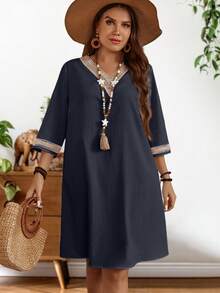 EMERY ROSE Vestido de verano blanco para mujeres de talla grande - Azul Marino - Ver 4
