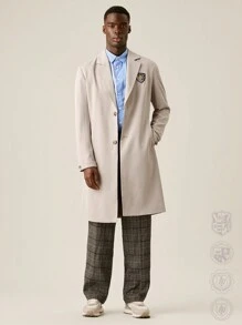 Manfinity VCAY Men's Long Woven Overcoat With Fitted Long Sleeves,Back To School, Plain, Going Out, For Fall Winter - Khaki - View 5