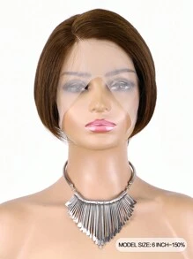 Chocolate Brown Bob Wig Pixie Cut Human Hair Straight Brazilian Virgin Lace Front Wigs For Women T Part #4 Brown Colored Short Bob Wig Natural Hairline - S4 - View 3