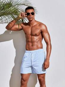 Manfinity Swimmode Hombres Shorts de natación de rayas verticales de cintura con cordón