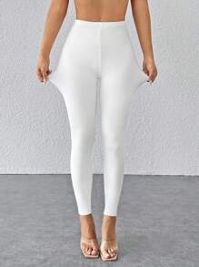 SHEIN SXY Solid High Waist Leggings - White - View 5