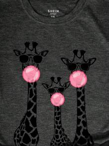 INAWLY Camiseta casual de gráfico de manga corta y cuello redondo con estampado de jirafa para mujer de talla grande