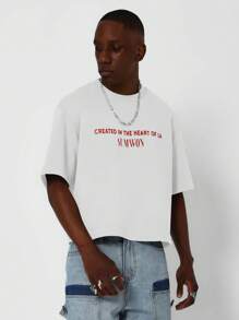 SUMWON Crop Fit Short Sleeve Tee With Front And Back Graphic Print - Beige - View 2