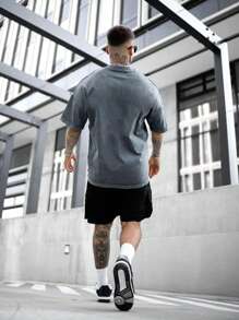 Men Solid Color Drop Shoulder Casual T-Shirt - Dusty Purple - View 2