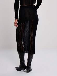 MUSERA Falda midi de punto calado, elegante para fiesta de noche - Negro - Ver 2