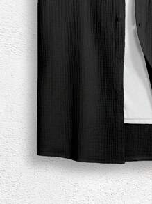 Manfinity RSRT Men Solid Button Up Shirt & Shorts, Cozy Outfits Holiday - Black - View 4