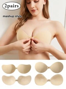 2 Paar/Set gemischte Farben klassische Mango-förmige Klebebüstenhalter & Feder-förmige Klebebüstenhalter, Bio-Klebstoff, atmungsaktiv & bequem, nahtloser Push-Up, weitere Kombinationen verfügbar