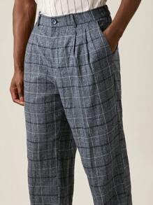 Manfinity VCAY Men's Loose Straight Weave Plaid Dress Pants,Back To School - Grey - View 2