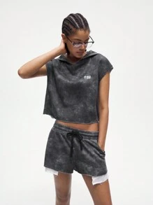 Maija 2 cái/bộ Bộ trang phục quần đùi có dây buộc phía trước và trên có cánh dơi Back To School dành cho nữ, màu xám - Xám - Xem 3