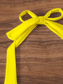 SHEIN Swim Summer Beach Solid Color Halter Neck Backless Yellow Bikini Top - Yellow - View 4