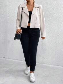 SHEIN LUNE Giacca da motociclista con colletto a risvolto e zip, da donna, taglia comoda, per l'inverno