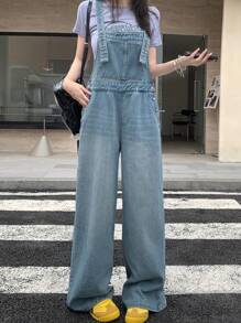 DAZY Solid Wide Leg Denim Overall Pants For Dailywear