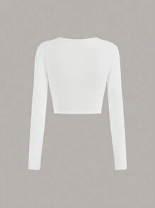 SHEIN EZwear 3pcs Basic Casual Round Neck Fleece Brushed Long Sleeve T-Shirt Crop Tops Set For Fall/Winter