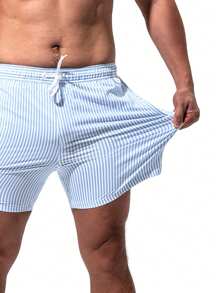 Manfinity Swimmode Hombres Shorts de natación de rayas verticales de cintura con cordón