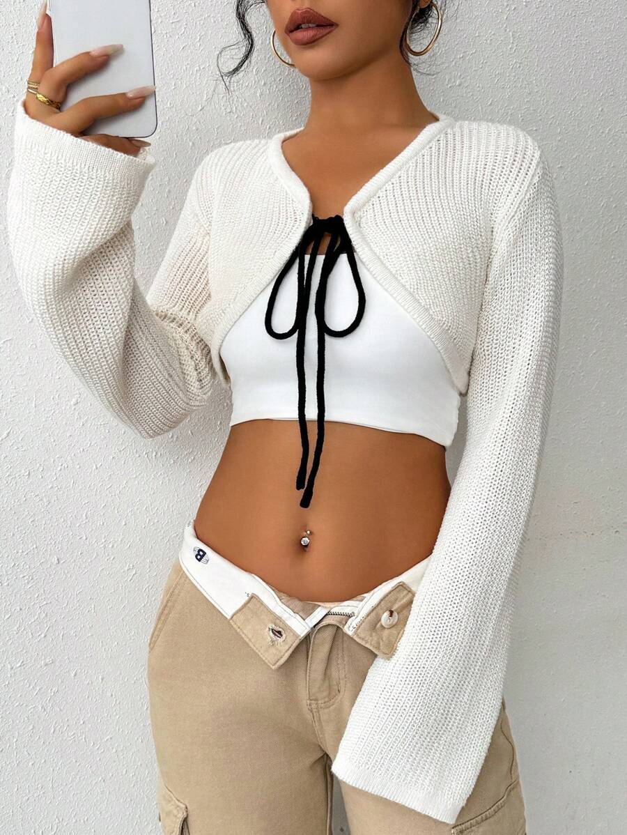 SHEIN Unity Ladies' Plain And Simple Everyday Long Sleeve Cardigan Fall Cloth For Women - White - View 1