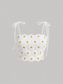 SHEIN MOD Áo yếm ren hoa cúc trắng cỡ lớn - trắng - Xem 1