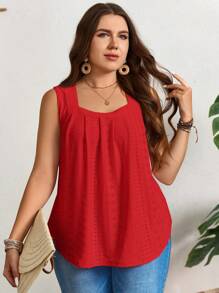 SHEIN LUNE Plus Size Women's Summer Casual Pink Tank Top - Red - View 4