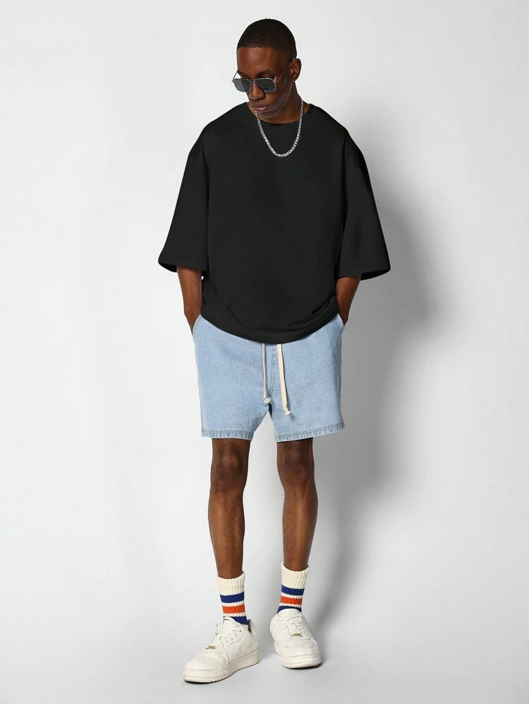 Oversized Elbow Sleeve Heavyweight Essential Tee With Side Vent Hem
