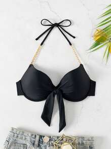 Swim Lushoire 女式夏季性感带钢圈比基尼上衣 - 黑色 - 查看 5
