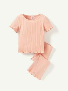 Cozy Pixies Bộ 4 Món Sò Điệp Viền Cổ Tròn Màu Trơn Cho Bé Gái, Áo Tay Ngắn Và Quần Dài - Màu Xám nhạt - Xem 6