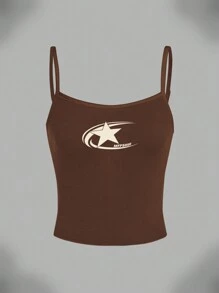 Attitoon Casual And Simple Star Printed Tight-Fitting Camisole Top For Women, Suitable For Summer Back To School