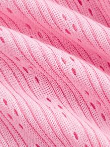 SHEIN MOD Plus Size Solid Color Knitted Pink Cardigan With Bow Tie Belt - Pink - View 4