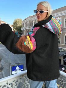 EURMUSE Women's Paisley Printed Colorful Hooded Jacket Y2k