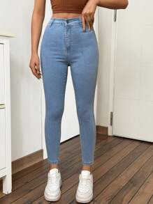 Frauen bequeme Skinny Jeans ohne Taschen - Mittele Waschung - Übersicht 8