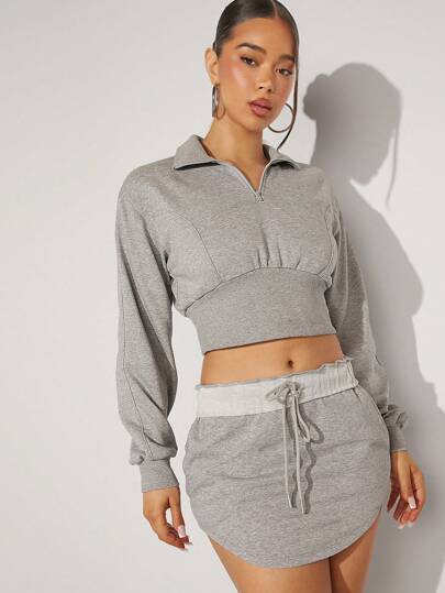 Denimoi 半拉链运动衫 & 迷你裙两件套