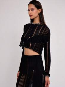 MUSERA Laddered Knit Long Sleeve Top - Black - View 5
