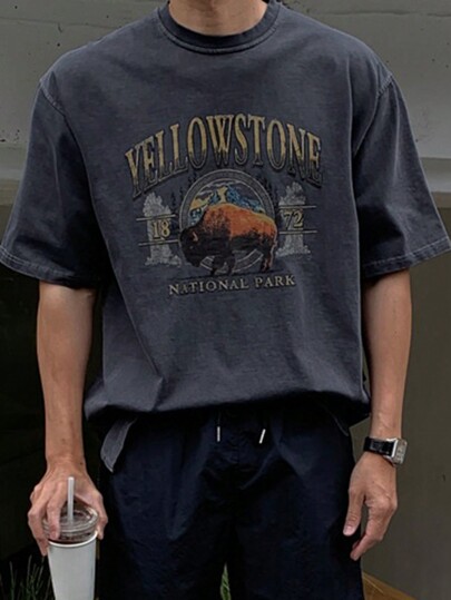 DAZY Men's Summer Letter Printed Round Neck Short Sleeve Casual T-Shirt,Graphic Tees