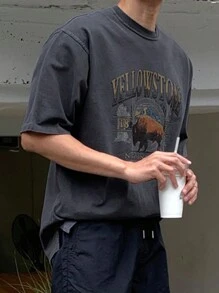 DAZY Camiseta casual de manga corta y cuello redondo con estampado de letras para hombre, camisetas gráficas de verano