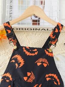 SHEIN Tween Girl Halloween Print Overall Romper - Black - View 8