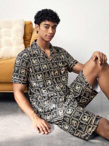 Conjunto de ropa interior para hombre con estampado de manga corta y pantalones cortos