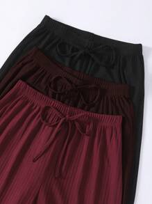 Conjunto de 3 piezas de pijama con parche de encaje y botones frontales para uso en casa para damas