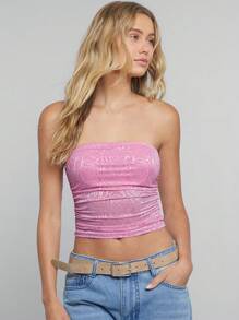 SHEIN EZwear Y2k Strapless Sheer Mesh Tube Top - Pink - View 4