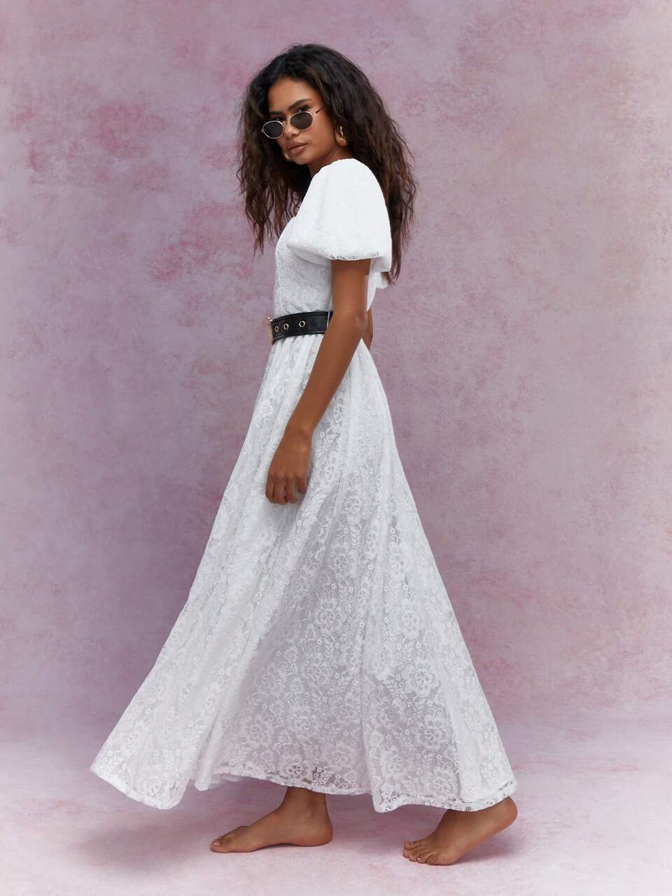MISSGUIDED Lace Balloon Sleeves Square Neck Maxi Dress With Belt