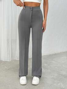 Pantalones grises tejidos con cintura alta para mujer - Gris - Ver 1